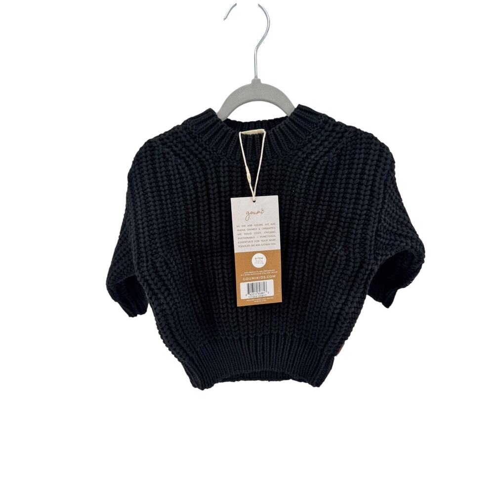 Goumi Kids Shadow Black Organic Cotton Chunky Knit Sweater Size 0-6‎ Months NEW - Picture 3 of 4